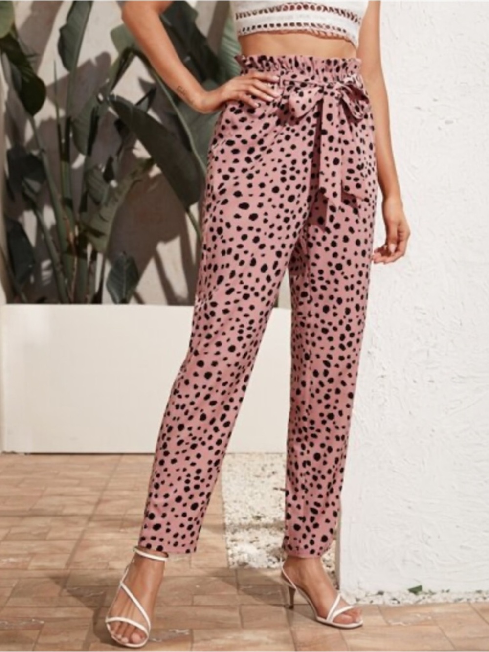 NWOT SHEIN Paper bag Pants In Dalmatian Print Size Large